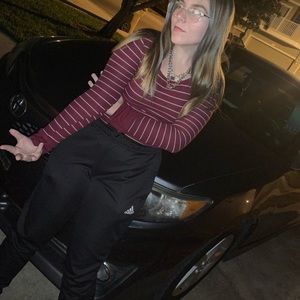 red and white striped body tight shirt